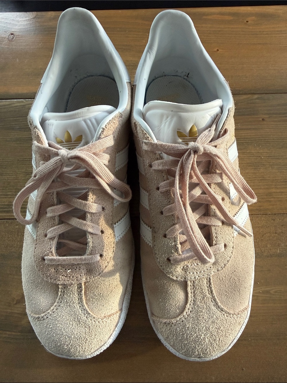 adidas gazelle Women’s Beige/Blush Suede Sneakers with White Stripes
